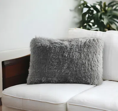 Homezia 14" X 20" Slate Gray Faux Fur Throw Pillow