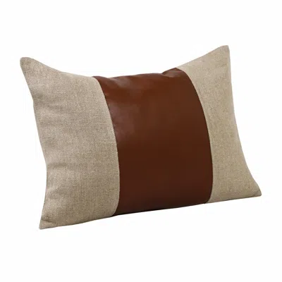 Homezia 14" X 20" Tan And Brown Linen Striped Zippered Pillow