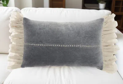 Homezia 14" X 22" Steel Blue Pillow With Tassels Edges