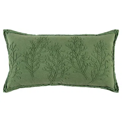 Homezia 14" X 26" Green Tone On Tone Botanical Throw Pillow With Embroidery