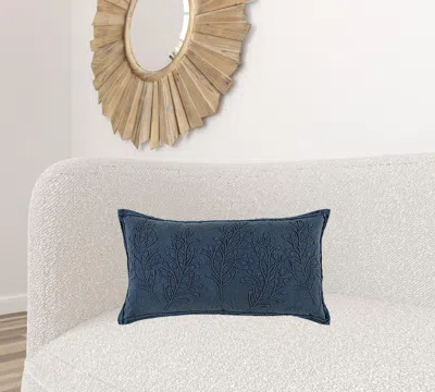 Homezia 14" X 26" Navy Botanical Pattern Embroidered Lumbar Pillow