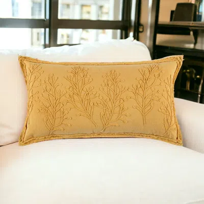 Homezia 14" X 26" Yellow Botanical Throw Pillow With Embroidery