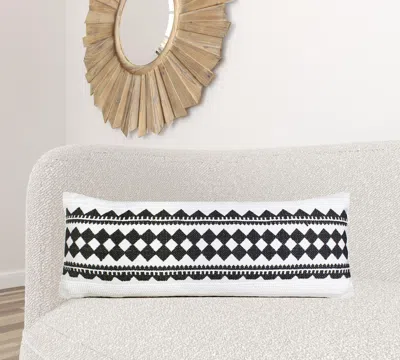 Homezia 14" X 36" Black And White 100% Cotton Geometric Zippered Pillow In Multi
