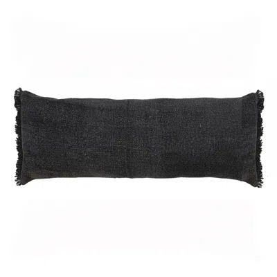 Homezia 14" X 36" Black Stonewashed Cotton Throw Pillow With Fringe