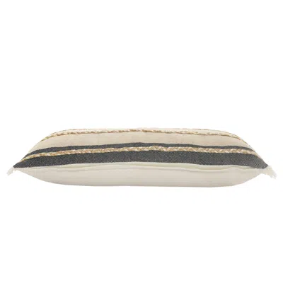 Homezia 14" X 36" Black Tan And Taupe Jute Striped Zippered Pillow