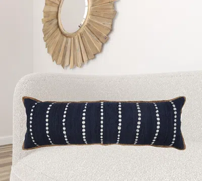Homezia 14" X 36" Blue And Beige Striped Cotton Blend Zippered Pillow