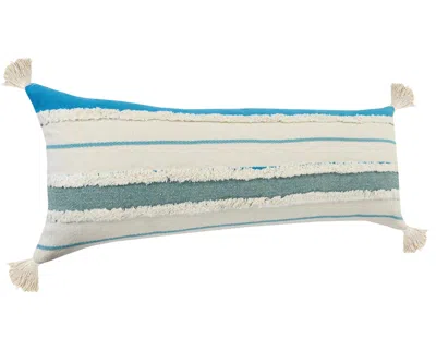 Homezia 14" X 36" Blue And Off-white 100% Cotton Striped Zippered Pillow