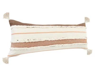 Homezia 14" X 36" Brown And Off-white 100% Cotton Striped Zippered Pillow