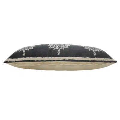 Homezia 14" X 36" Dark Gray And White 100% Cotton Geometric Zippered Pillow