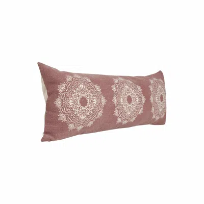 Homezia 14" X 36" Dusty Rose And White 100% Cotton Geometric Zippered Pillow