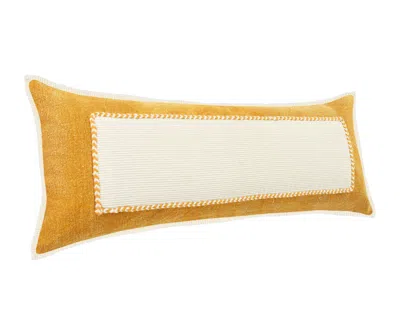 Homezia 14" X 36" Golden Yellow And Cream 100% Cotton Zippered Pillow