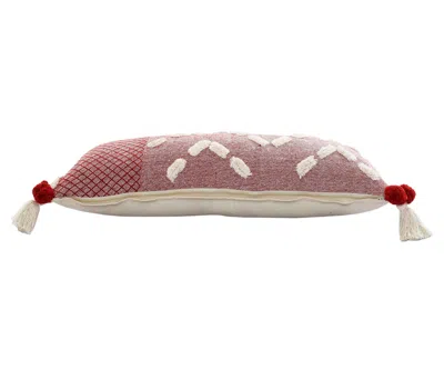 Homezia 14" X 36" Heute Red And Cream 100% Cotton Geometric Zippered Pillow