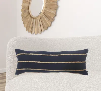 Homezia 14" X 36" Navy And Tan 100% Cotton Zippered Pillow