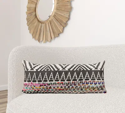 Homezia 14" X 36" Off-white Black Red Blue Orange And Green 100% Cotton Geometric Zippered Pillow