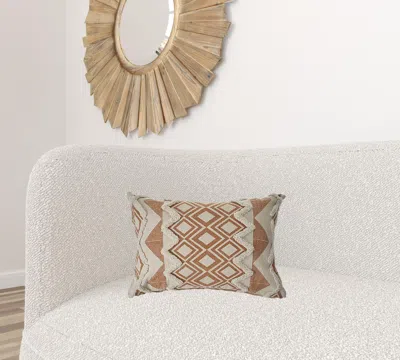 Homezia 14" X 36" Orange And Cream 100% Cotton Geometric Zippered Pillow In Blue
