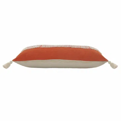 Homezia 14" X 36" Orange And Off-white 100% Cotton Zippered Pillow In Brown