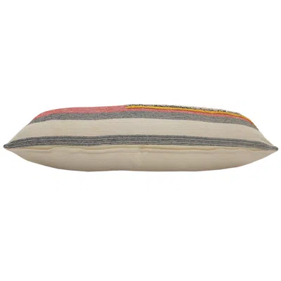 Homezia 14" X 36" Orange Pink Black And Off-white 100% Cotton Striped Zippered Pillow