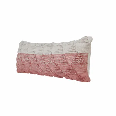 Homezia 14" X 36" Pink And Off-white 100% Cotton Geometric Zippered Pillow