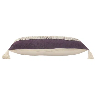 Homezia 14" X 36" Purple And Off-white 100% Cotton Zippered Pillow