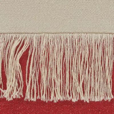 Homezia 14" X 36" Raspberry Red And Off-white 100% Cotton Zippered Pillow