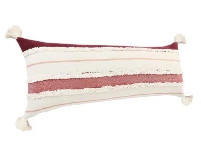 Homezia 14" X 36" Red And Off-white 100% Cotton Striped Zippered Pillow