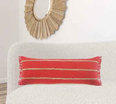 Homezia 14" X 36" Red And Tan 100% Cotton Zippered Pillow