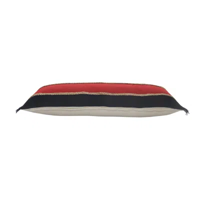 Homezia 14" X 36" Red Navy And Tan 100% Cotton Striped Zippered Pillow