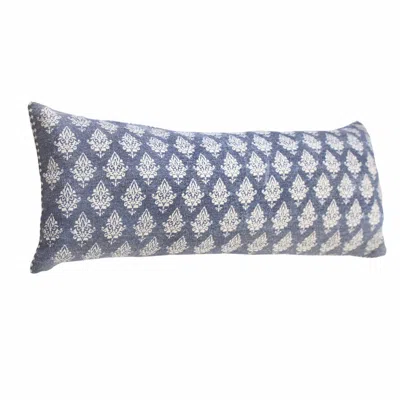 Homezia 14" X 36" Vintage Indigo Blue And White 100% Cotton Geometric Zippered Pillow