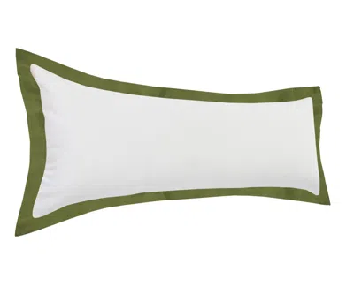 Homezia 14" X 36" White And Moss Green 100% Cotton Geometric Zippered Pillow