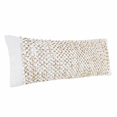 Homezia 14" X 36" White And Tan 100% Cotton Abstract Zippered Pillow