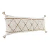 Homezia 14" X 36" White And Tan 100% Cotton Geometric Zippered Pillow