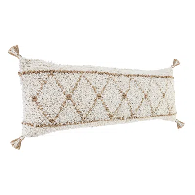 Homezia 14" X 36" White And Tan 100% Cotton Geometric Zippered Pillow