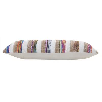Homezia 14" X 36" White Red Blue Orange And Tan Polyester Geometric Zippered Pillow