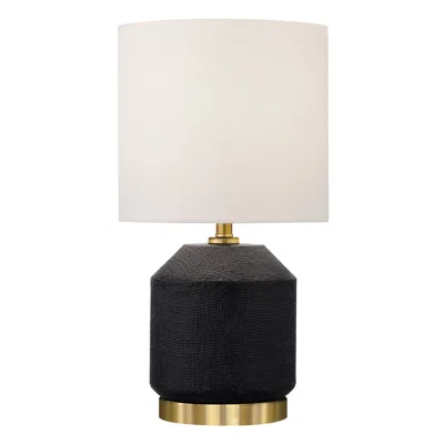 Homezia 15" Black And Gold Ceramic Cylinder Table Lamp With White Drum Shade In Multi