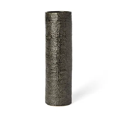 Homezia 15" Black And Gold Check Tall Ceramic Vase
