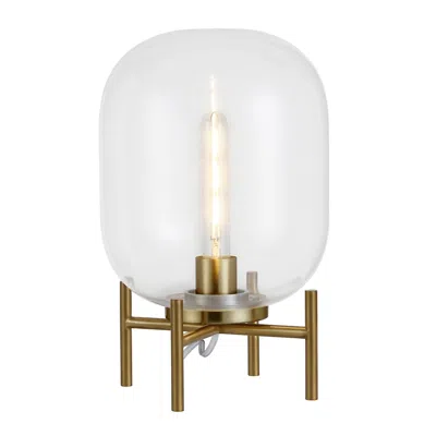 Homezia 15" Brass Metal Table Lamp With Clear Cylinder Shade In Gold