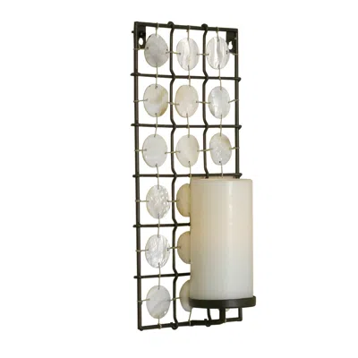 Homezia 15" Brown And White Iron Geometric Wall Sconce Candle Holder With Candle In Neutral