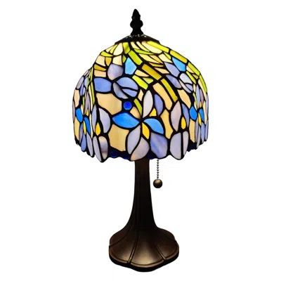 Homezia 15" Dark Brown Metal Candlestick Table Lamp With Blue Dome Shade In Black