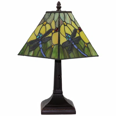 Homezia 15" Dark Brown Metal Candlestick Table Lamp With Green Empire Shade In Black