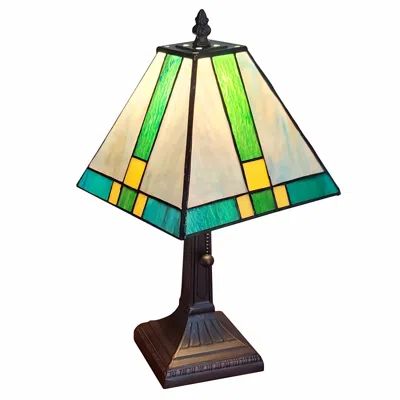 Homezia 15" Dark Brown Metal Candlestick Table Lamp With Green Shade In Blue
