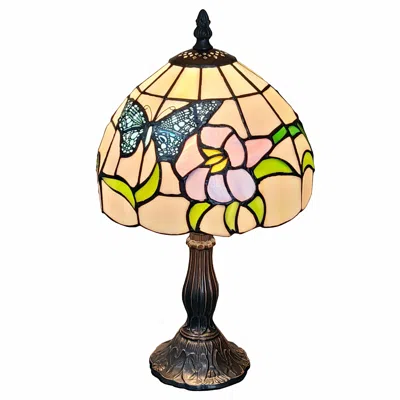 Homezia 15" Dark Brown Metal Candlestick Table Lamp With Ivory Dome Shade In Multi