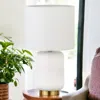Homezia 15" Gold And White Ceramic Cylinder Table Lamp With White Drum Shade
