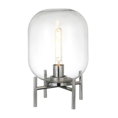 Homezia 15" Nickel Metal Table Lamp With Clear Cylinder Shade In Blue