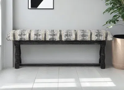 Homezia 15" Off White And Black Upholstered Faux Leather Bench
