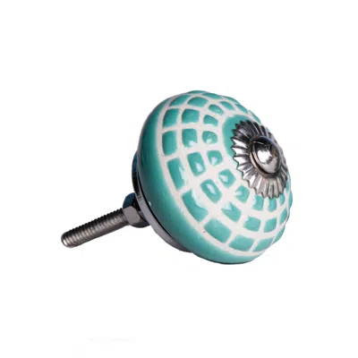 Homezia 1.5" X 1.5" X 1.5" Ceramic Metal Turquiose And White 8 Pack Knob In Multi