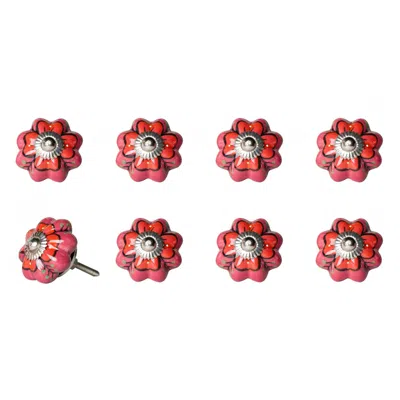 Homezia 1.5" X 1.5" X 1.5" Hues Of Pink Red And Green Knobs 8 Pack In Multi