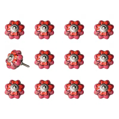 Homezia 1.5" X 1.5" X 1.5" Pink Red And Green Knobs 12 Pack In Multi