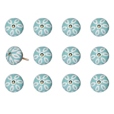 Homezia 1.5" X 1.5" X 1.5" Turquoise White And Gold Knobs 12 Pack In Multi