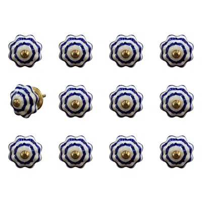 Homezia 1.5" X 1.5" X 1.5" White Blue And Copper Knobs 12 Pack In Multi