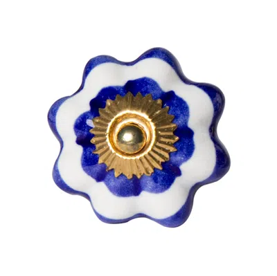 Homezia 1.5" X 1.5" X 1.5" White Blue And Gold Knobs 12 Pack In Multi